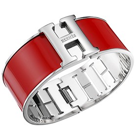 Hermes H Bracelet Red Enamel Silver Handware 700552
