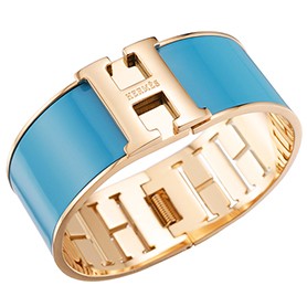 Hermes H Bracelet Blue Enamel Gold Handware 700556