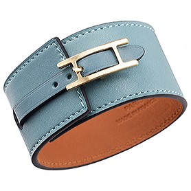 Hermes Hapi Wide Blue Leather Gold Hardware Bracelet 700602