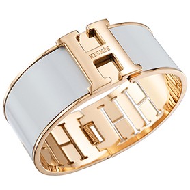 Hermes H Bracelet White Enamel Gold Handware 700561