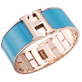 Hermes H Bracelet Blue Enamel Rose Gold Handware 700540