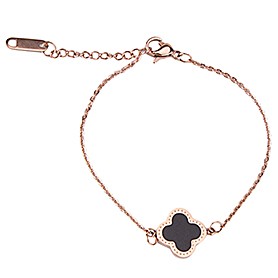 Van Cleef Replica Black Ceramic Centered Rose-Gold Rimmed Flower Charms Bracelet