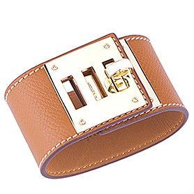 Hermes Replica Brass TurnlockClosure Wide Tan Leather Bracelet