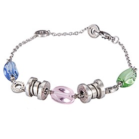 Bvlgari Replica Engraved Spool & Crystal Bead Sterling Silver Charms Bracelet