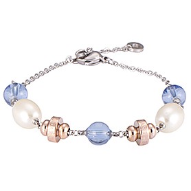 Bvlgari Replica Clear Blue, Pearl & Rose-Gold Bead Sterling Silver Link Bracelet