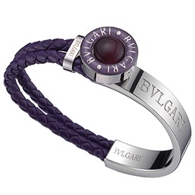 Bvlgari Silver And Purple Leather Bracelet