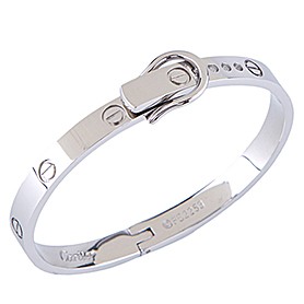 Cartier Replica Hook-Buckle Clasp Accent Screwhead Cutwork Sterling Silver Bangle Bracelet