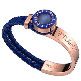 Bvlgari Rose Gold And Blue Leather Bracelet