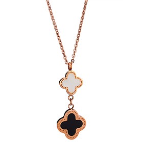 Van Cleef Magic Alhambra Rose 2 Tone Clover Motifs Gold Necklace