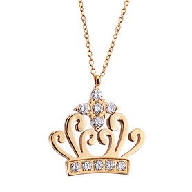 Cartier Gold Necklace With Diamond Encrusted Crown Pendant