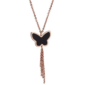 Van Cleef Alhambra Mini Butterfly Black Pendant Rose Gold Necklace