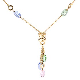 Bvlgari Replica Tri-Colored Bead Dangler Spool Pendant Gold Fine Chain Necklace