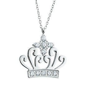 Cartier Silver Necklace With Diamond Encrusted Crown Pendant