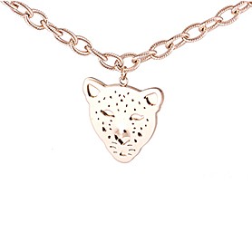 Cartier Replica Cutwork Leopard Head Pendant Rose-Gold Plated Heavy Chain Necklace