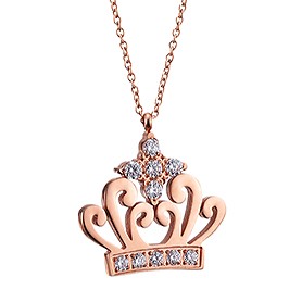 Cartier Rose Gold Necklace With Diamond Encrusted Crown Pendant