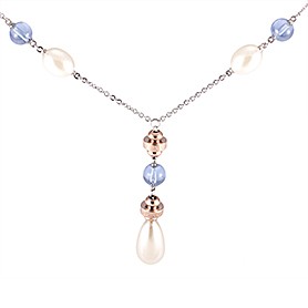 Bvlgari Replica Engraved Rose-Gold & Blue Bead Pearl Drop Sterling Silver Fine Chain Necklace