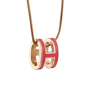 Hermes Pop H Pink Enamel Gold Handware Necklace 700622