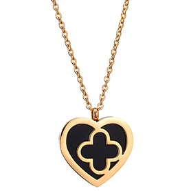 Van Cleef Sweet Alhambra Heart And Clover Mini Pendant Gold Necklace