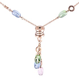 Bvlgari Replica Tri-Colored Bead Dangler Spool Pendant Rose-Gold Fine Chain Necklace