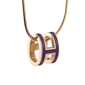 Hermes Pop H Ultraviolet Enamel Gold Handware Necklace 700618