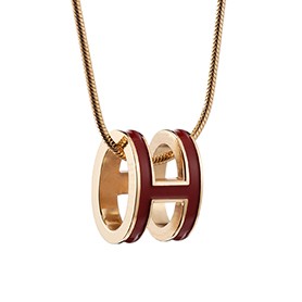 Hermes Pop H Dark Red Enamel Gold Handware Necklace 700623