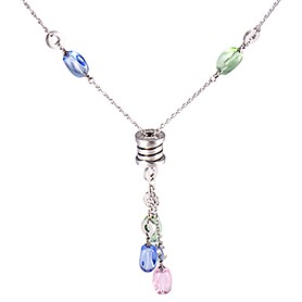 Bvlgari Replica Tri-Colored Bead Dangler Spool Pendant Sterling Silver Fine Chain Necklace
