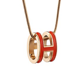 Hermes Pop H Orange Enamel Gold Handware Necklace 700619