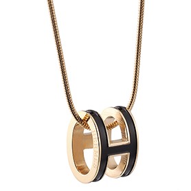 Hermes Pop H Black Enamel Gold Handware Necklace 700621