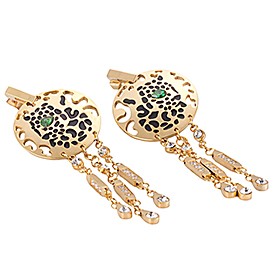 Cartier Replica Diamond Embellished Emerald-Eyed Cutwork Leopard Gold Hanging Earrings