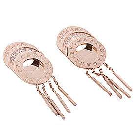 Bvlgari Replica Diamond Stud Engraved Triple Disc Rose-Gold Hanging Earrings
