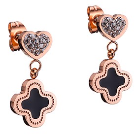 Van Cleef Magic Alhambra Heart And Clover Gold Earrings