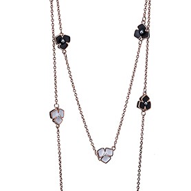 Van Cleef and Arpels Replica Black & White Enamel Floral Charm Fine Chain Necklace