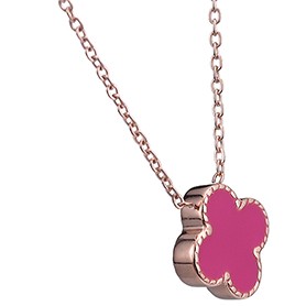 Van Cleef and Arpels Replica Pink & Blue Enamel Floral Pendant Fine Chain Necklace