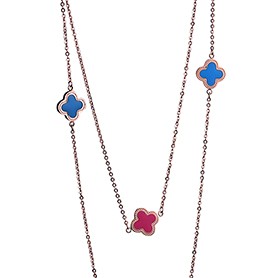 Van Cleef and Arpels Replica Pink & Blue Enamel Floral Charm Fine Chain Necklace