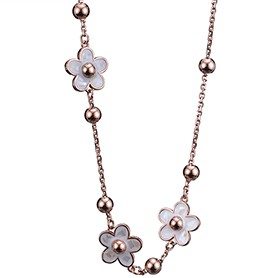 Van Cleef and Arpels Replica White Enamel Floral Charm & Silver Beads Heavy Chain Necklace