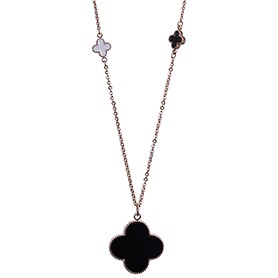Van Cleef and Arpels Replica Black Enamel Floral Pendant Heavy Chain Necklace
