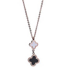 Van Cleef and Arpels Replica Black & White Enamel Long Floral Pendant Fine Chain Necklace