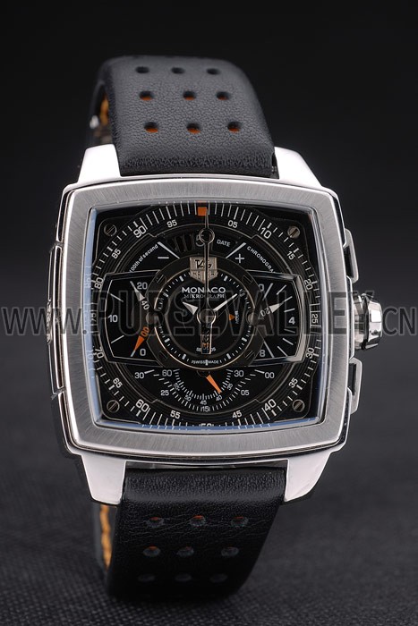 Tag Heuer Monaco Mikrograph Black Leather Strap Black Dial 7923