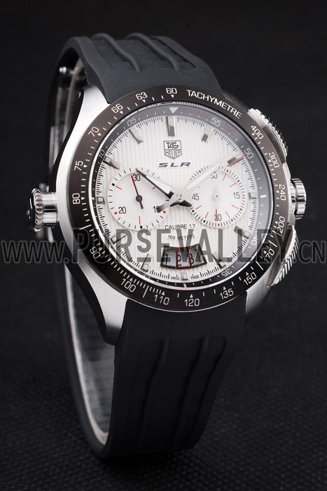 Tag Heuer Swiss SLR Tachymeter Bezel Black Rubber Strap White Dial