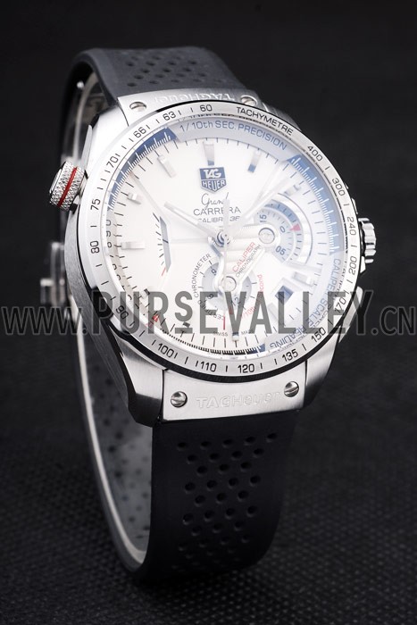 Tag Heuer Swiss Carrera Tachymeter Bezel Perforated Black Rubber Strap White Dial