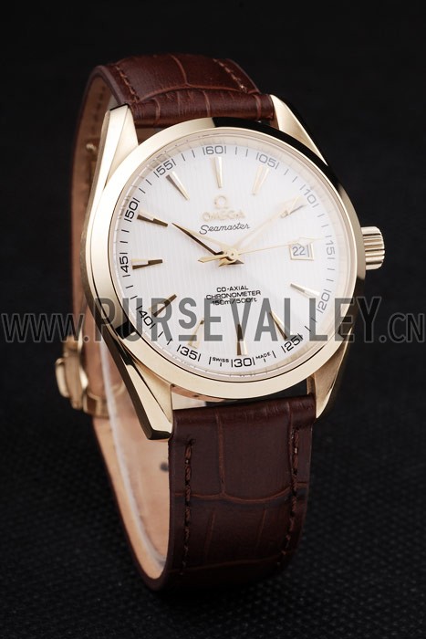Omega Swiss Seamaster Aqua Terra Brown Strap White Striped Dial