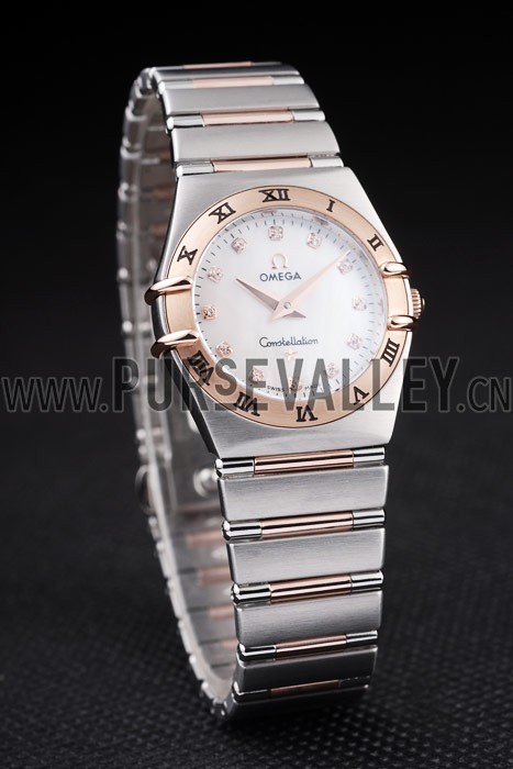 Omega Swiss Constellation Jewelry Rose Gold Case White Dial 98120