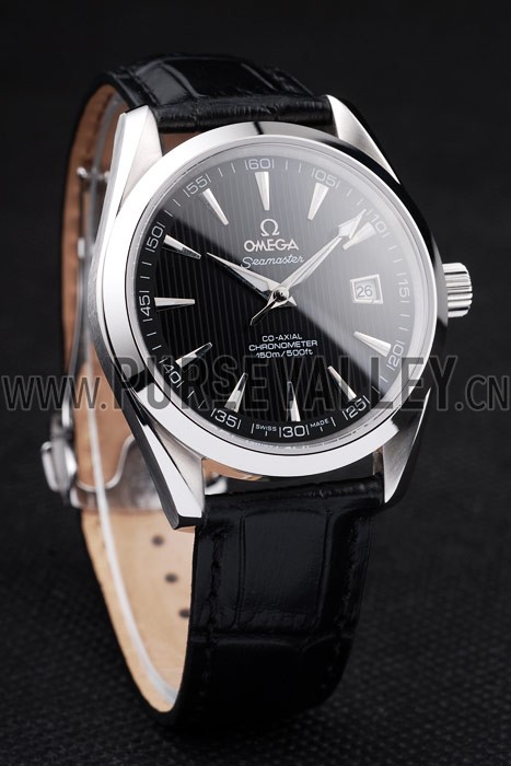 Omega Swiss Seamaster Railmaster Black Strap Black Striped Dial