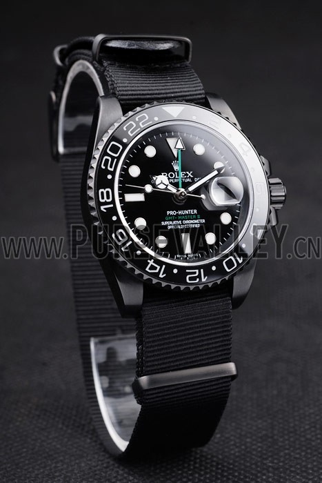 Rolex Swiss GMT Master II Pro-Hunter Black Fabric Strap Black Dial