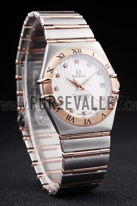 Omega Swiss Constellation Jewelry Rose Gold Case Radial Emblem White Dial