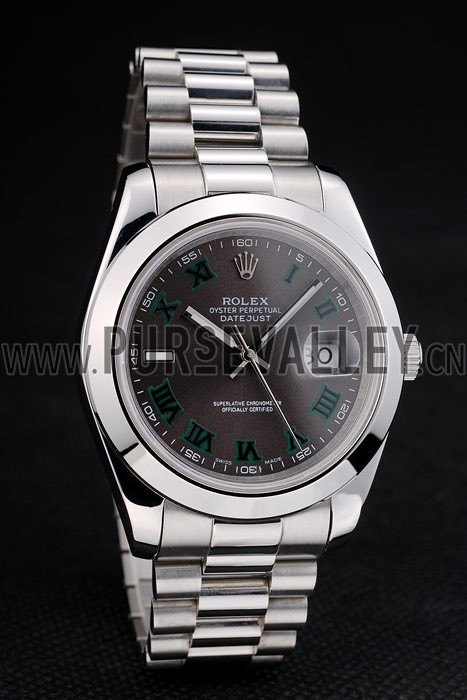 Rolex Swiss DateJust Polished Stainless Steel Bezel Grey Dial 42000