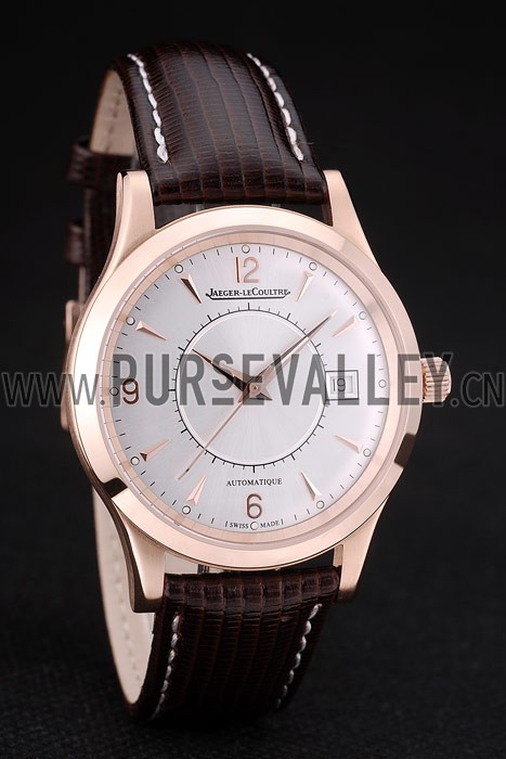Jaeger Le Coultre Swiss Master Control Rose Gold Bezel Brown Leather Strap 7590