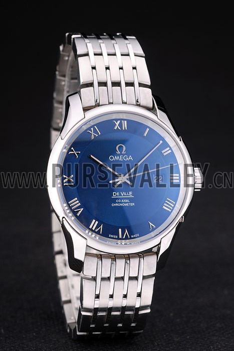 Omega Swiss DeVille Stainless Steel Bezel Roman Numbers Blue Dial 7612