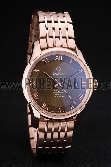 Omega Swiss DeVille Rose Gold Bezel Roman Numbers Brown Dial 7610