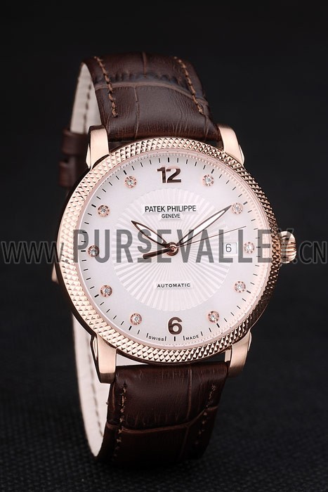 Patek Philippe Swiss Calatrava Ribbed Bezel White Dial Brown Leather Strap 7647